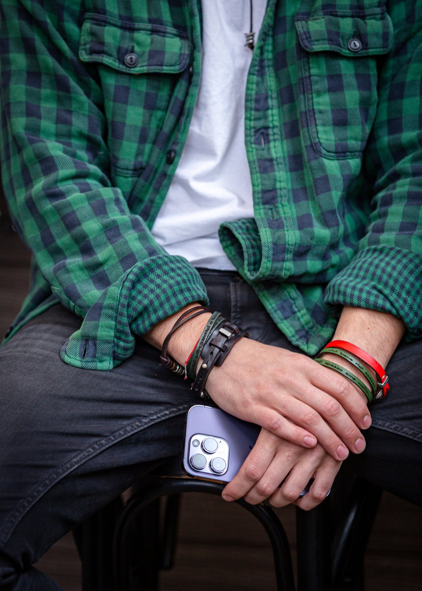 Men's Black Genuine Leather Bracelet 1604