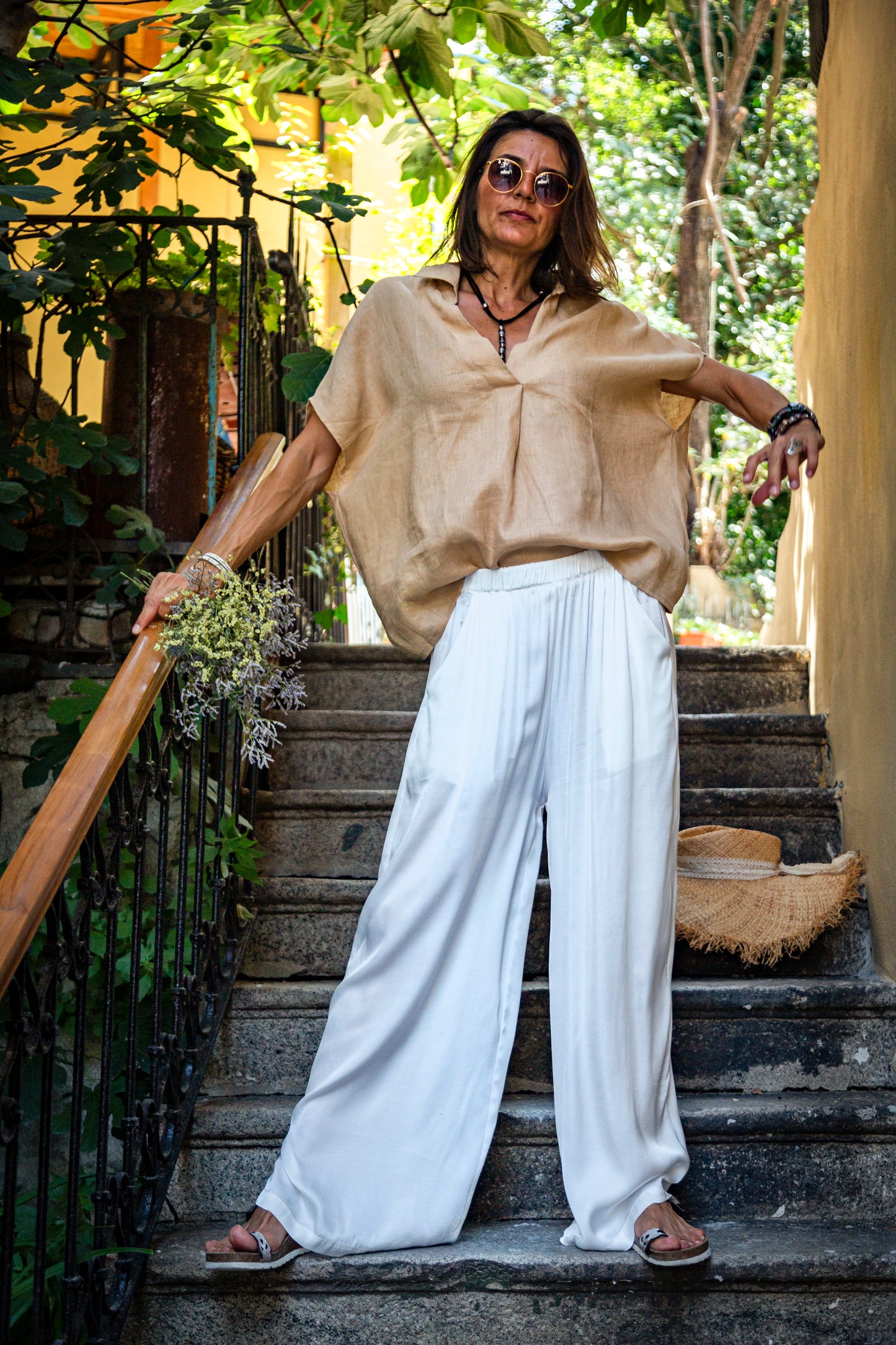 White viscose trousers