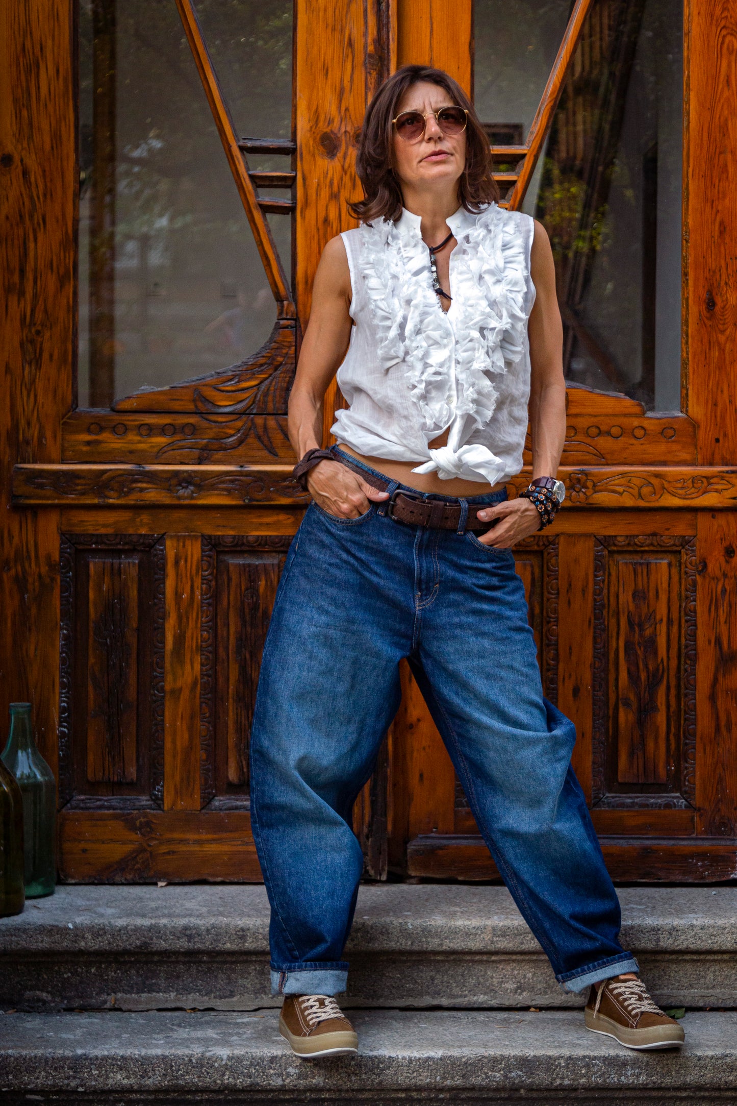 Genuine calf leather belt - color dark brown SAMOTHRAKI