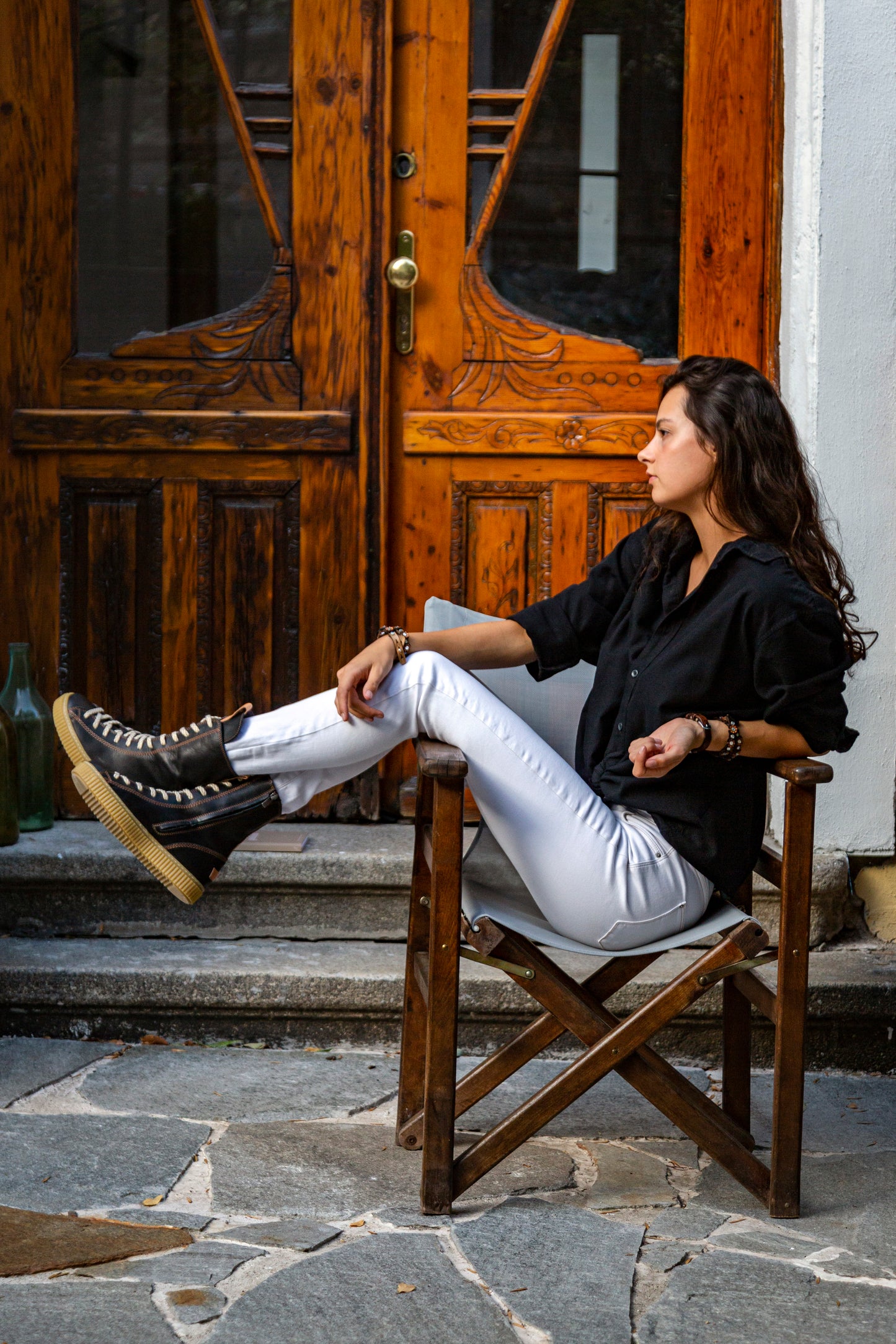 Belt made of natural calf leather - color black SAMOTHRAKI