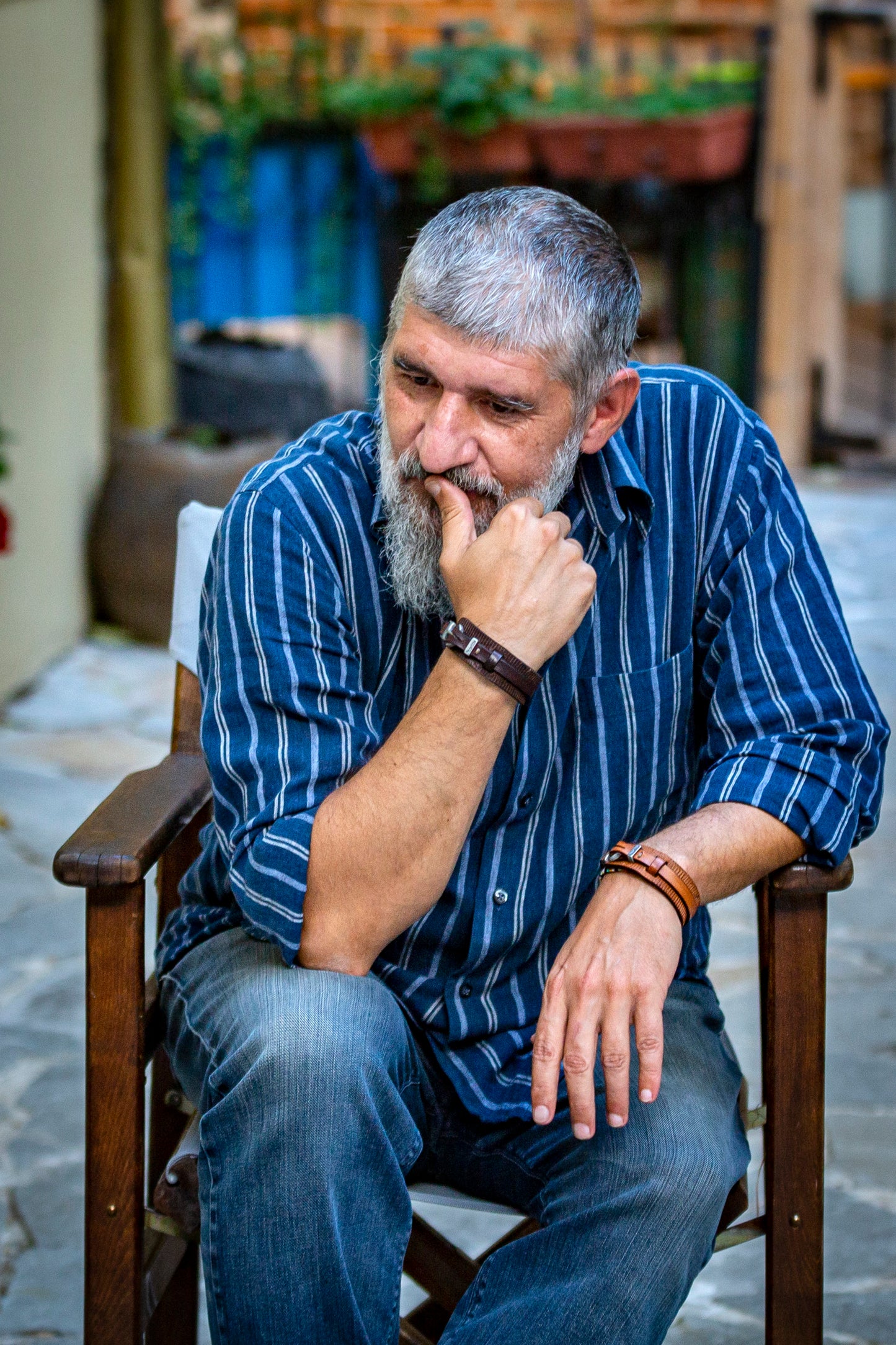Men's bracelet made of natural leather ocher color 1604