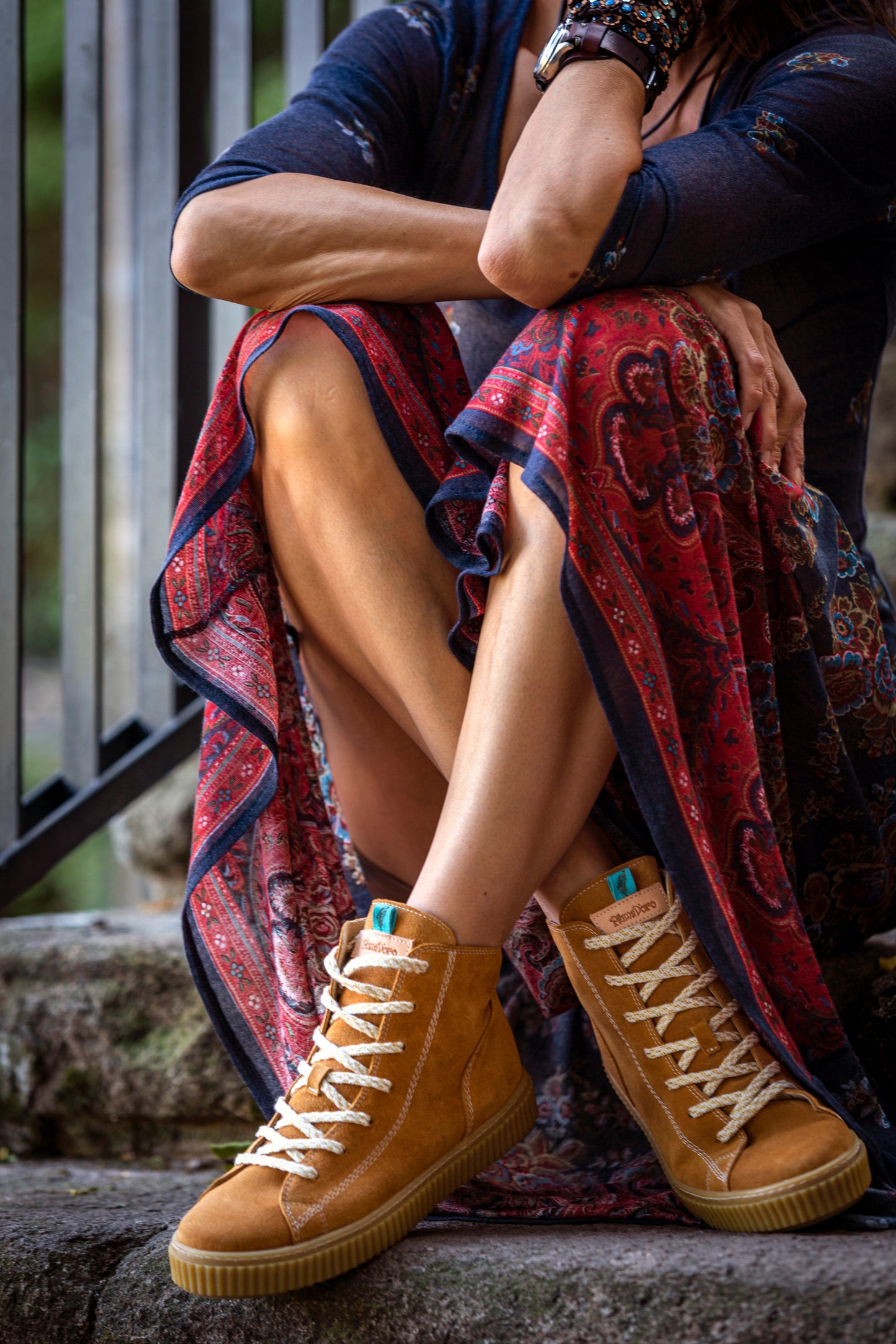 AMELIE light ocher high sneakers made of genuine leather