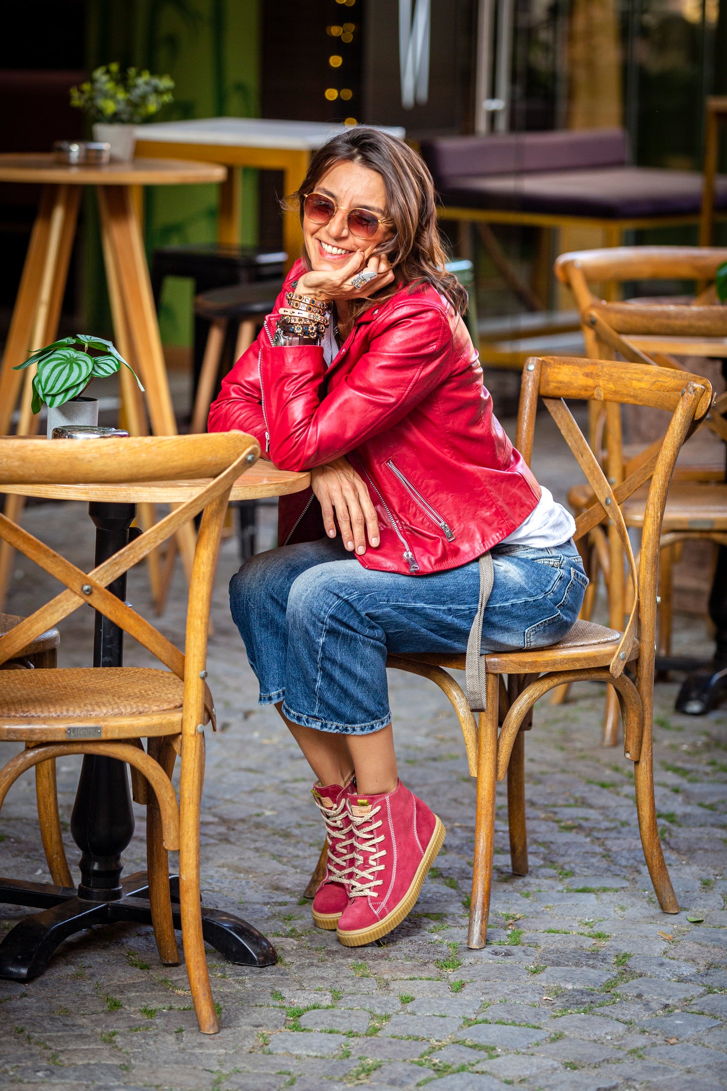 AMELIE dark raspberry high top sneakers made of genuine leather