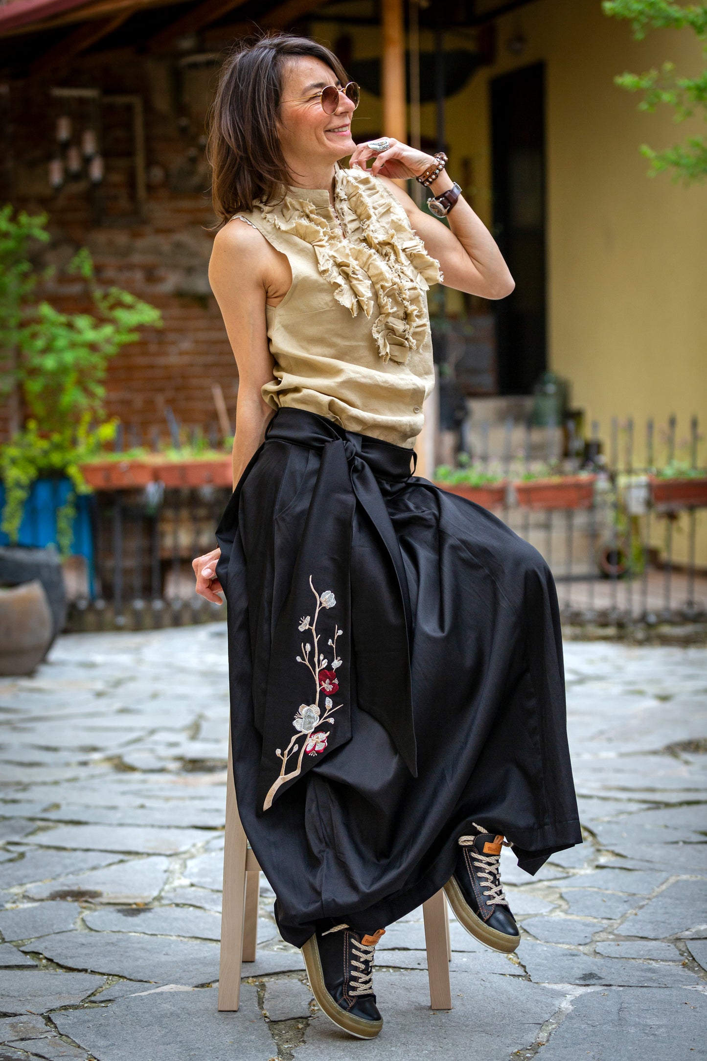 Linen shirt. Beige/camel color.