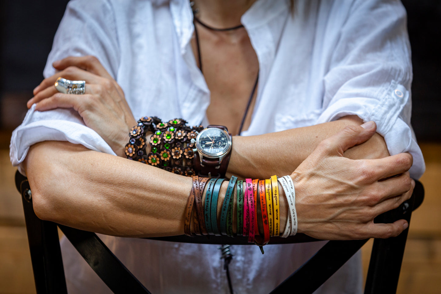 Women's bracelets made of genuine leather, double and triple with a message.