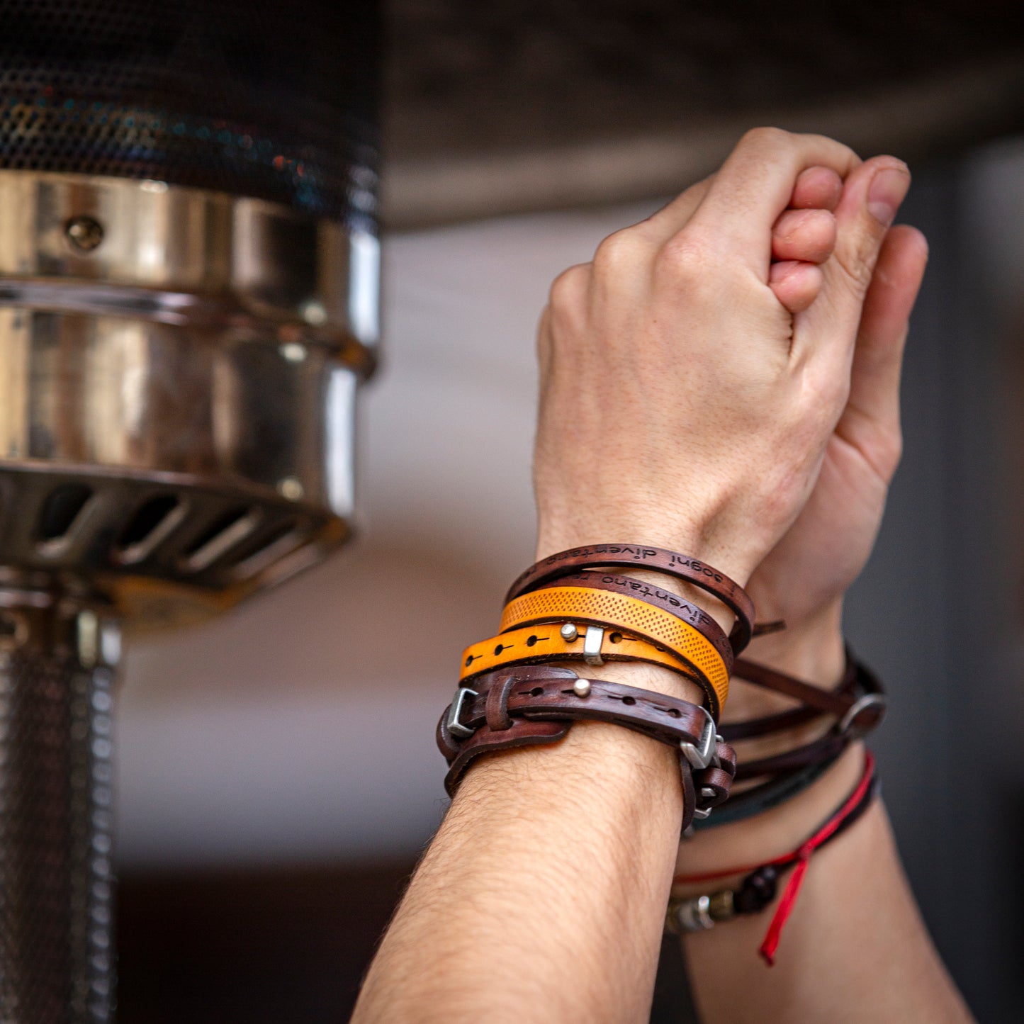 Men's bracelet with a message made of genuine leather.
