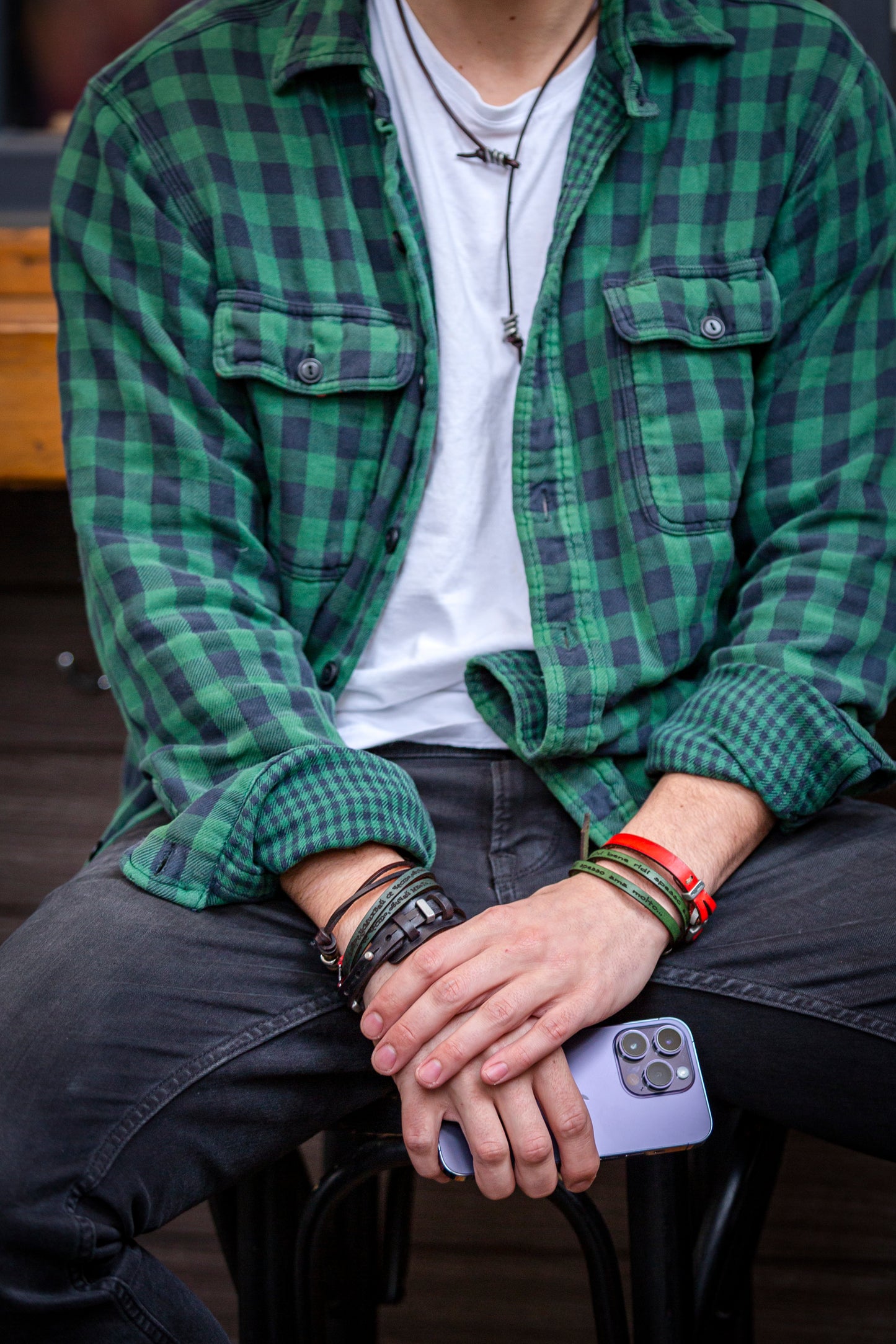 Men's bracelet with a message made of genuine leather.