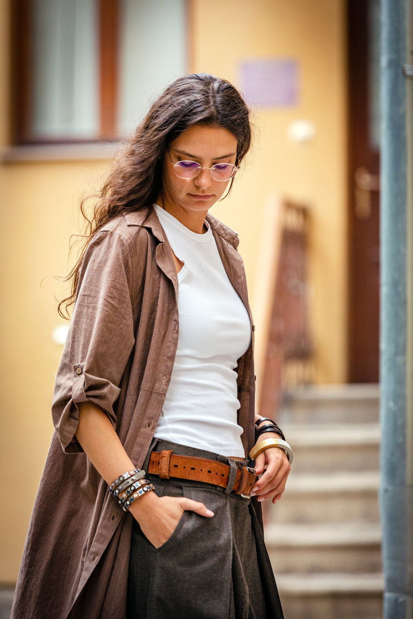 Unisex belt made of genuine calfskin - ocher color SAMOTHRAKI 