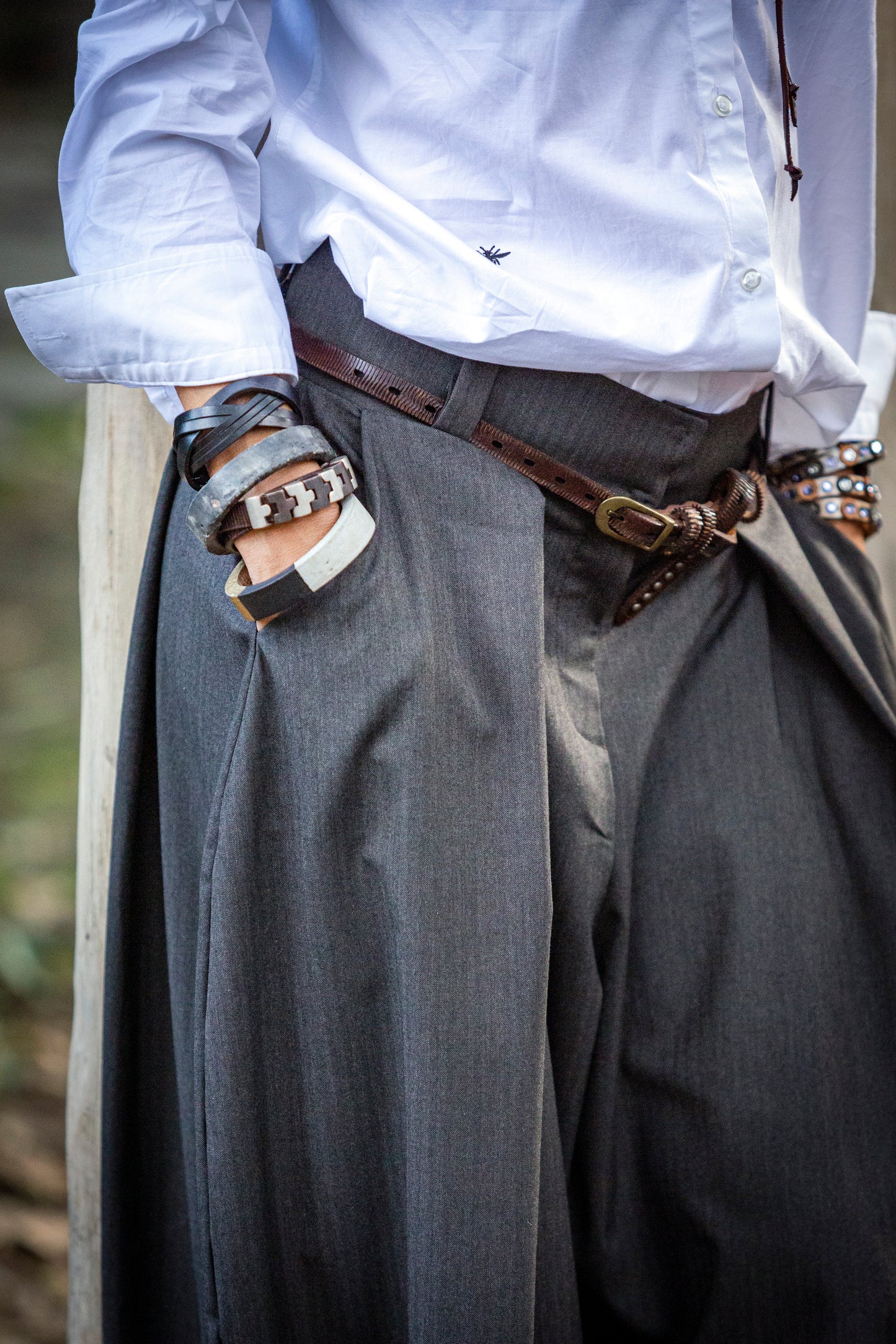 Men's brown genuine leather bracelet with embossed ROMA
