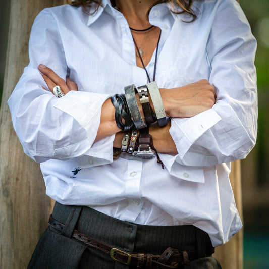 Men's brown genuine leather bracelet with embossed ROMA