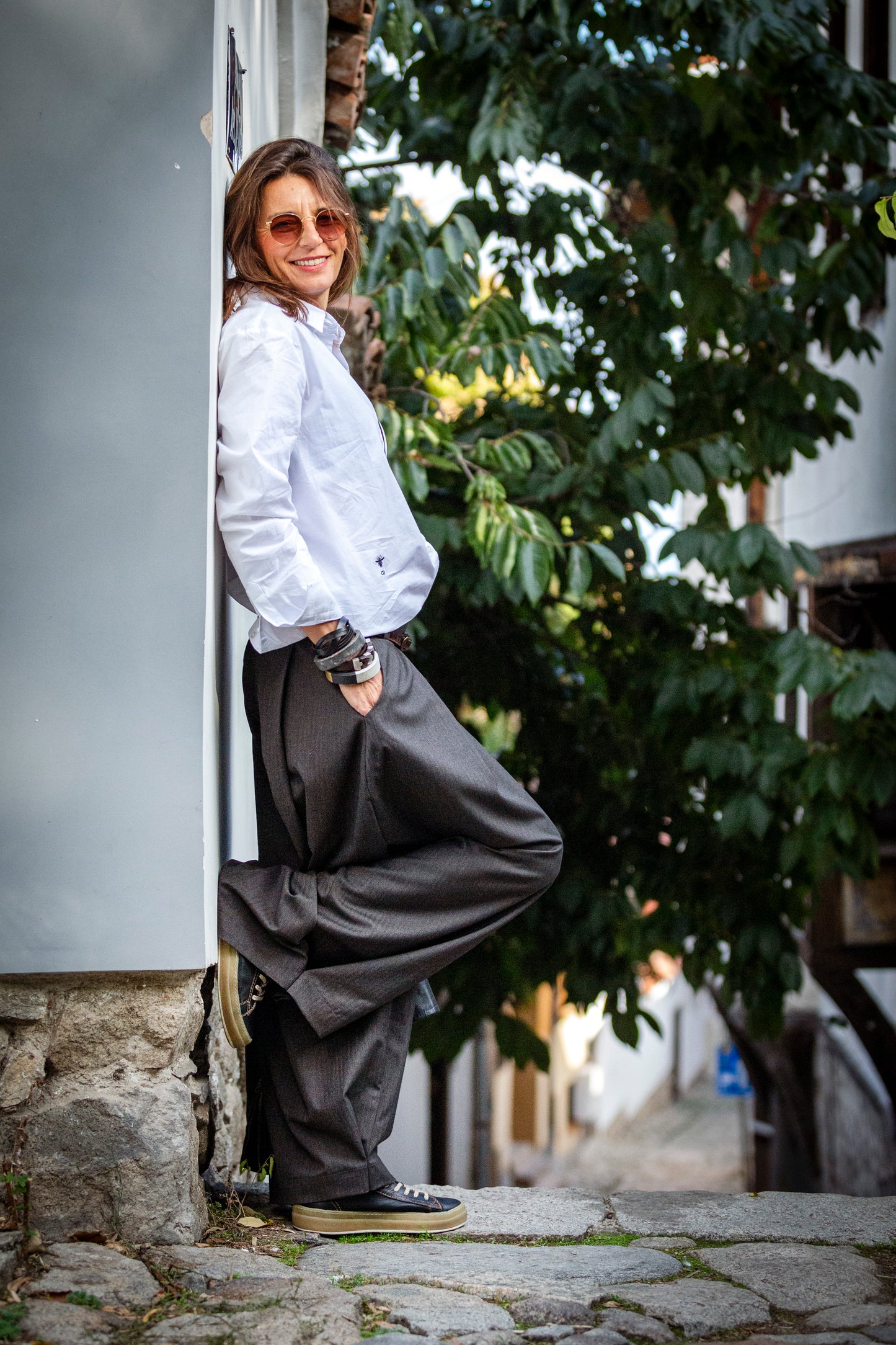 Men's brown genuine leather bracelet with embossed ROMA