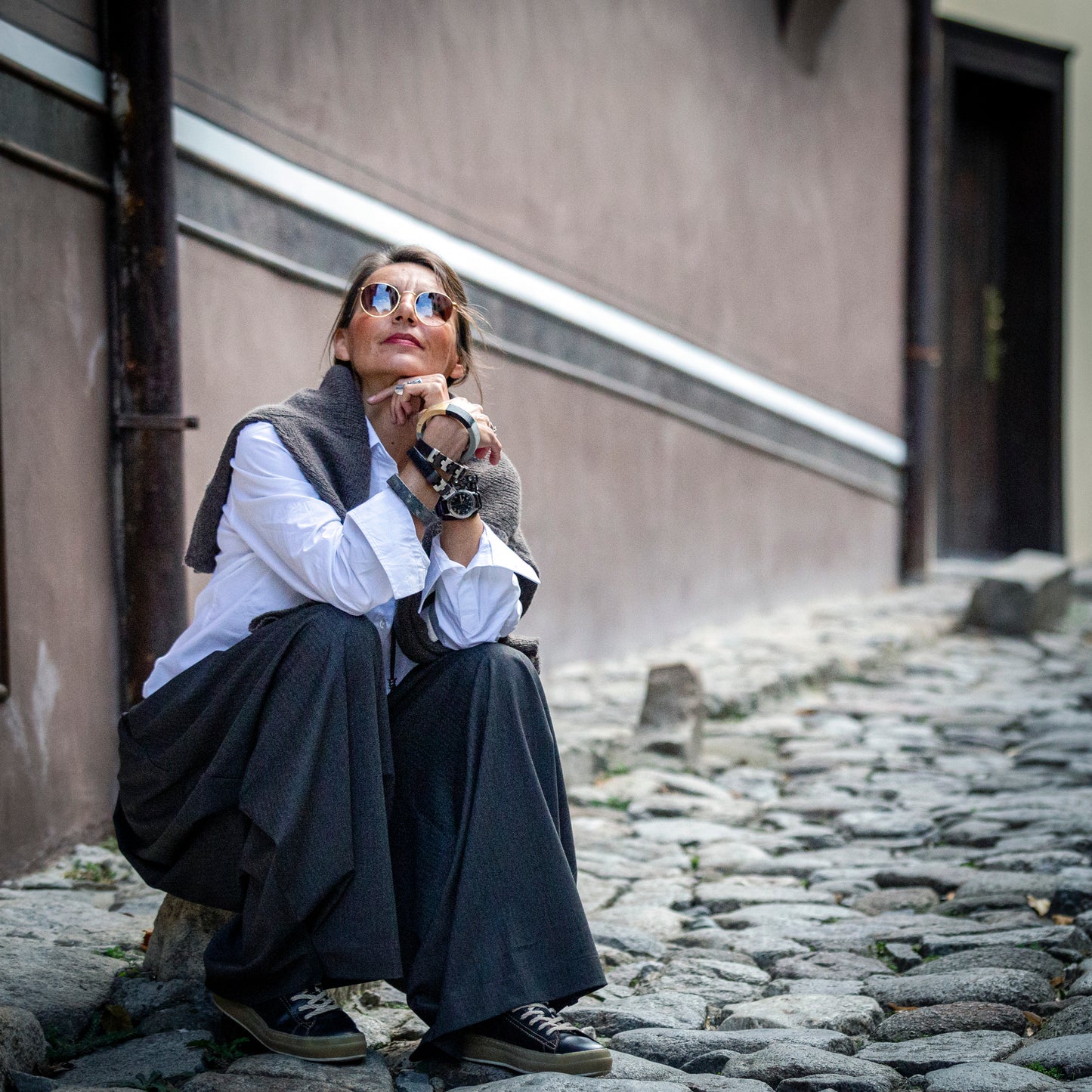 Men's brown genuine leather bracelet with embossed ROMA