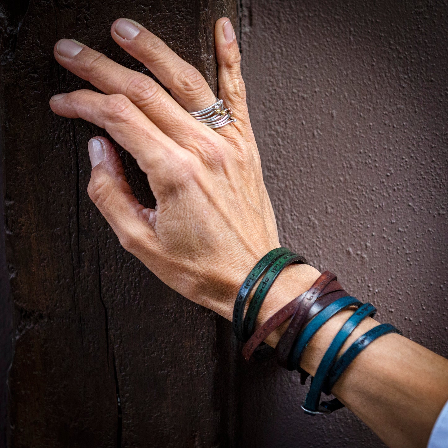 Women's bracelets made of genuine leather, double and triple with a message.