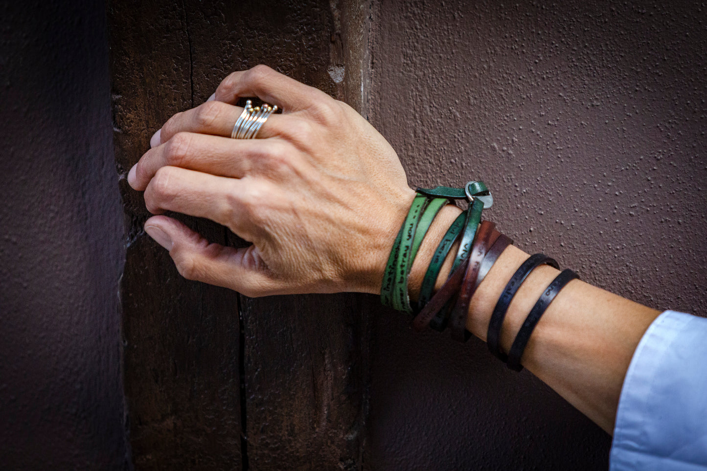 Women's bracelets made of genuine leather, double and triple with a message.