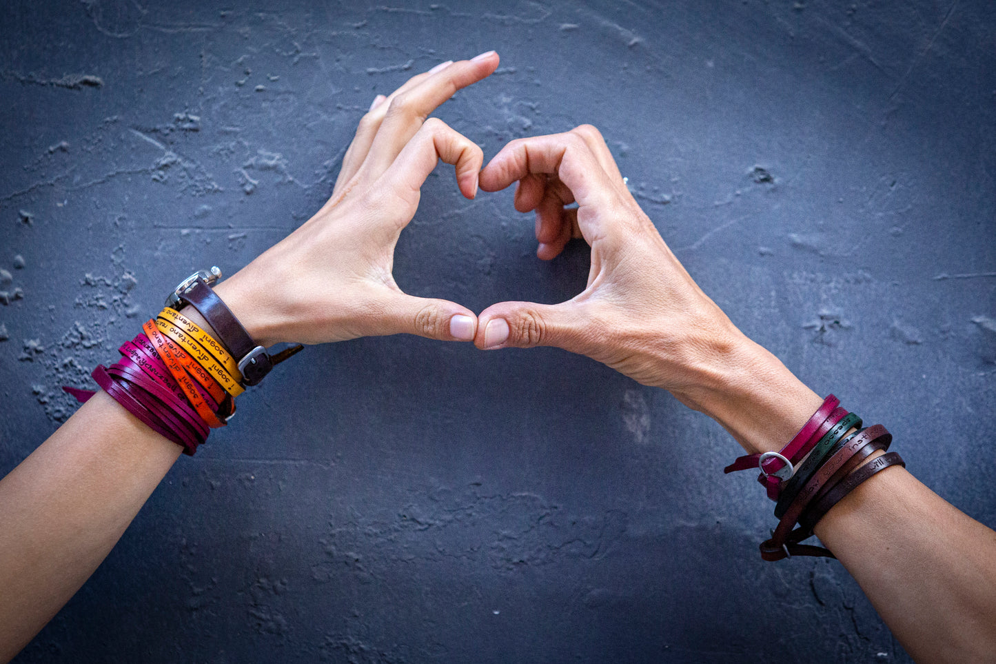 Women's bracelets made of genuine leather, double and triple with a message.