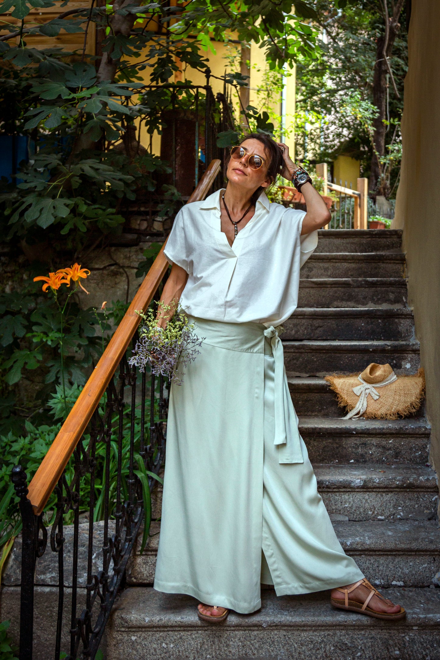 White-ivory linen blouse