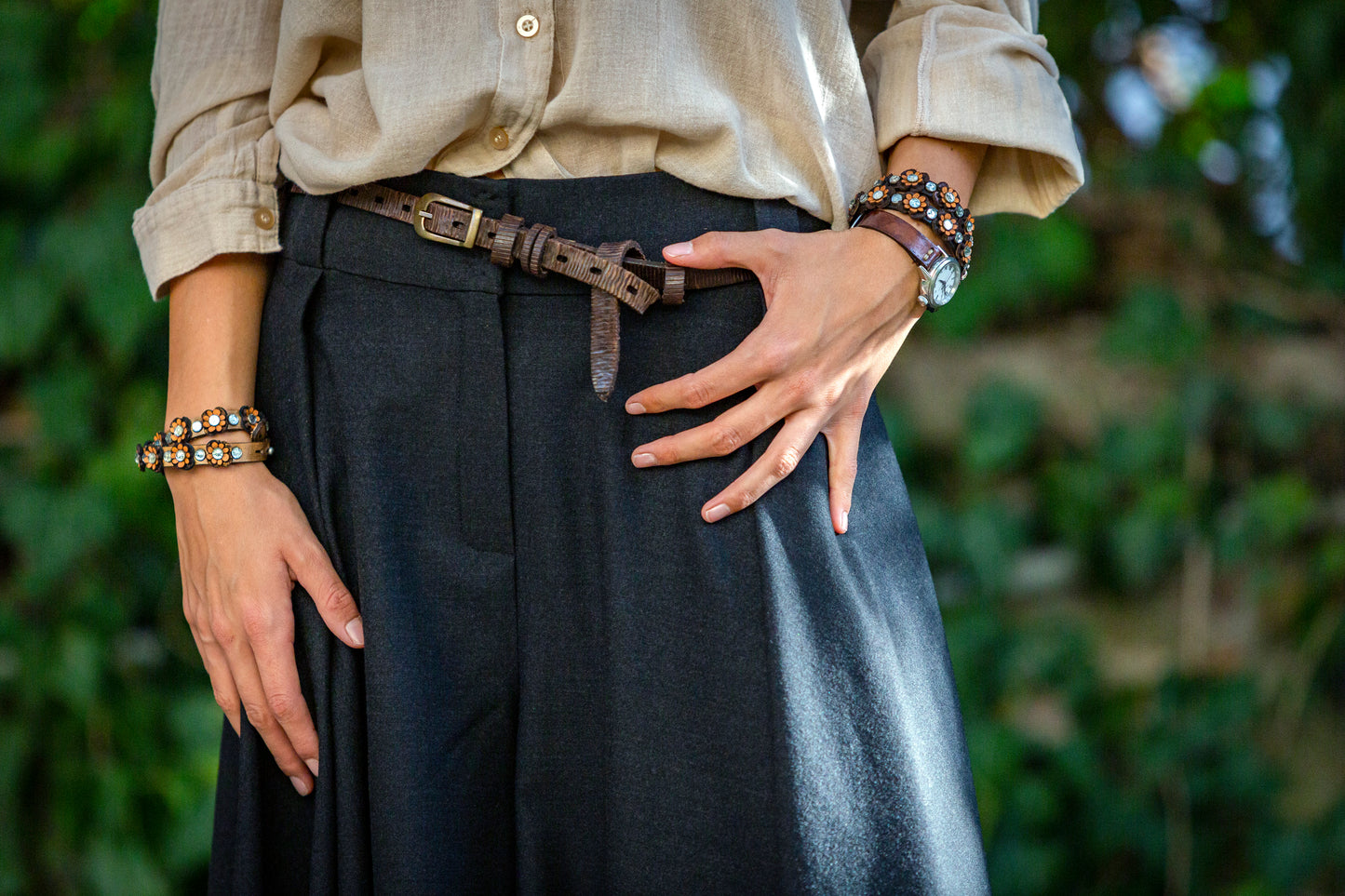 Genuine leather belt / color dark brown LEMNOS