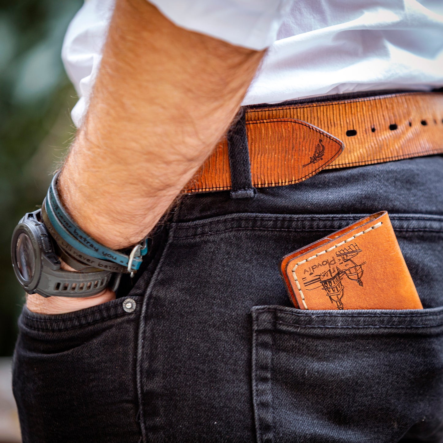 Unisex belt made of genuine calfskin - ocher color SAMOTHRAKI 