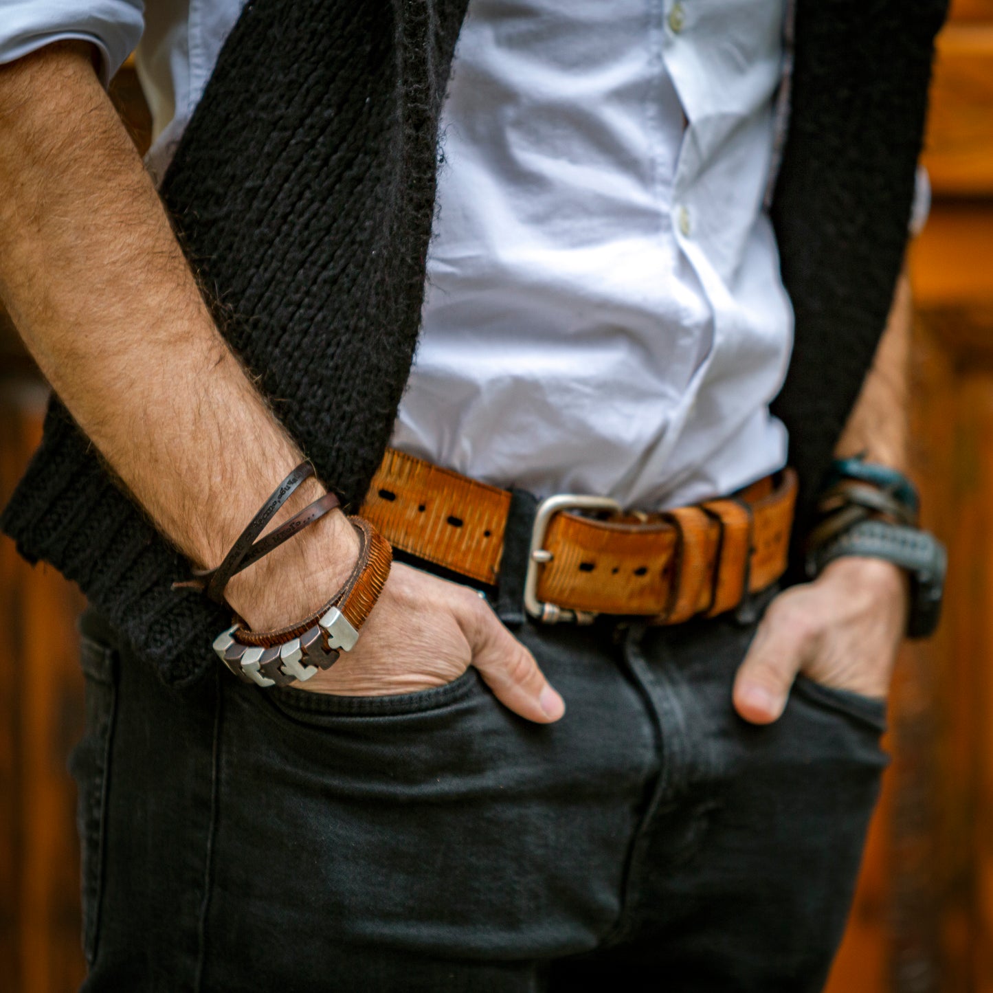 Unisex belt made of genuine calfskin - ocher color SAMOTHRAKI 