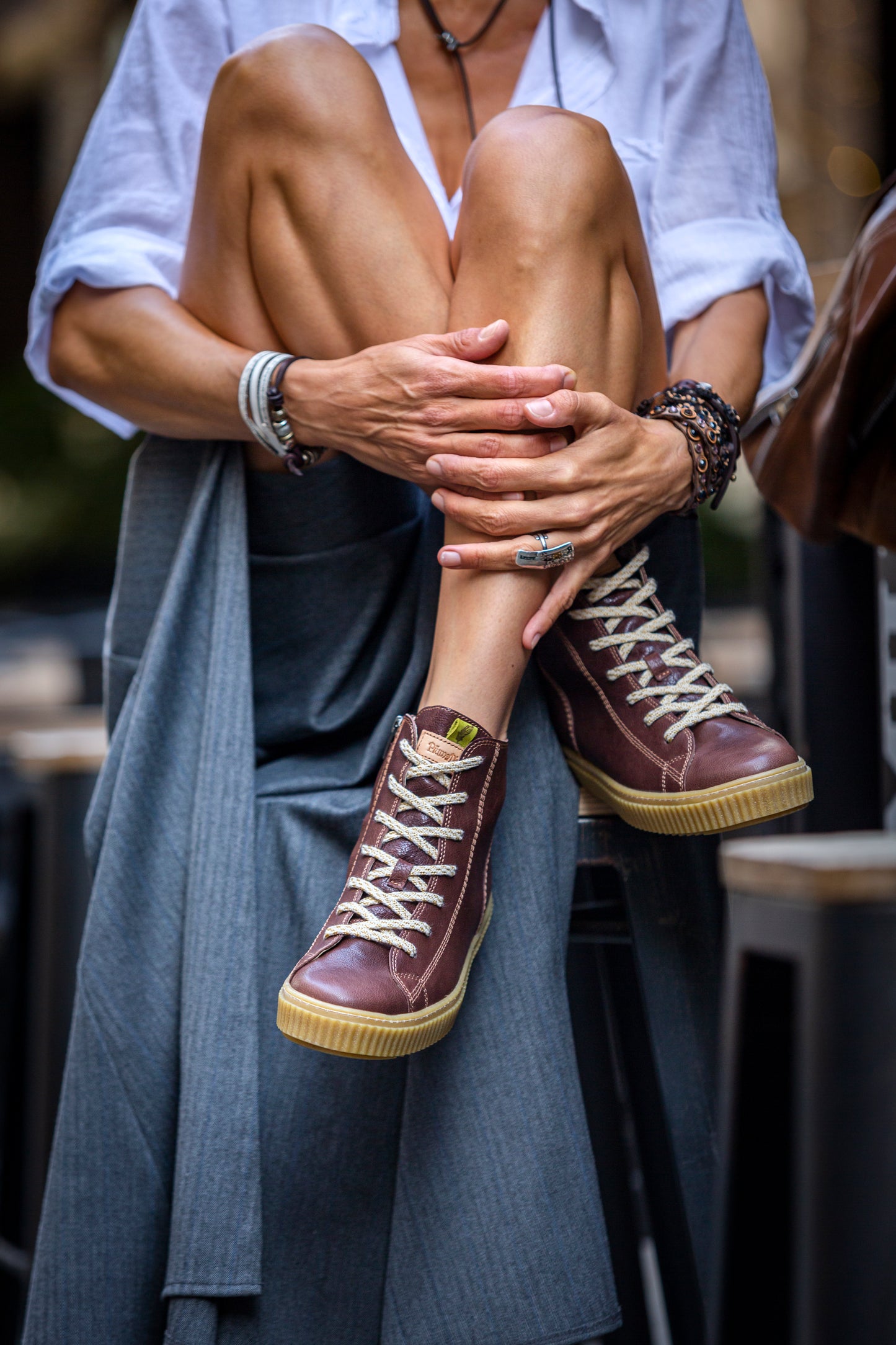 AMELIE dark brown high sneakers made of natural leather