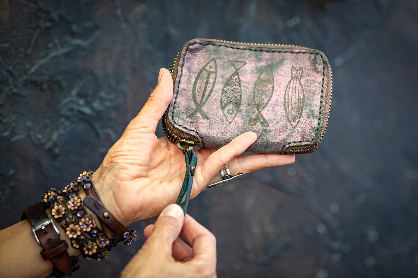 Women's genuine leather purse FISH