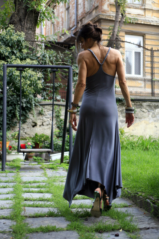 Gray elastic polyester dress. Model BRAID