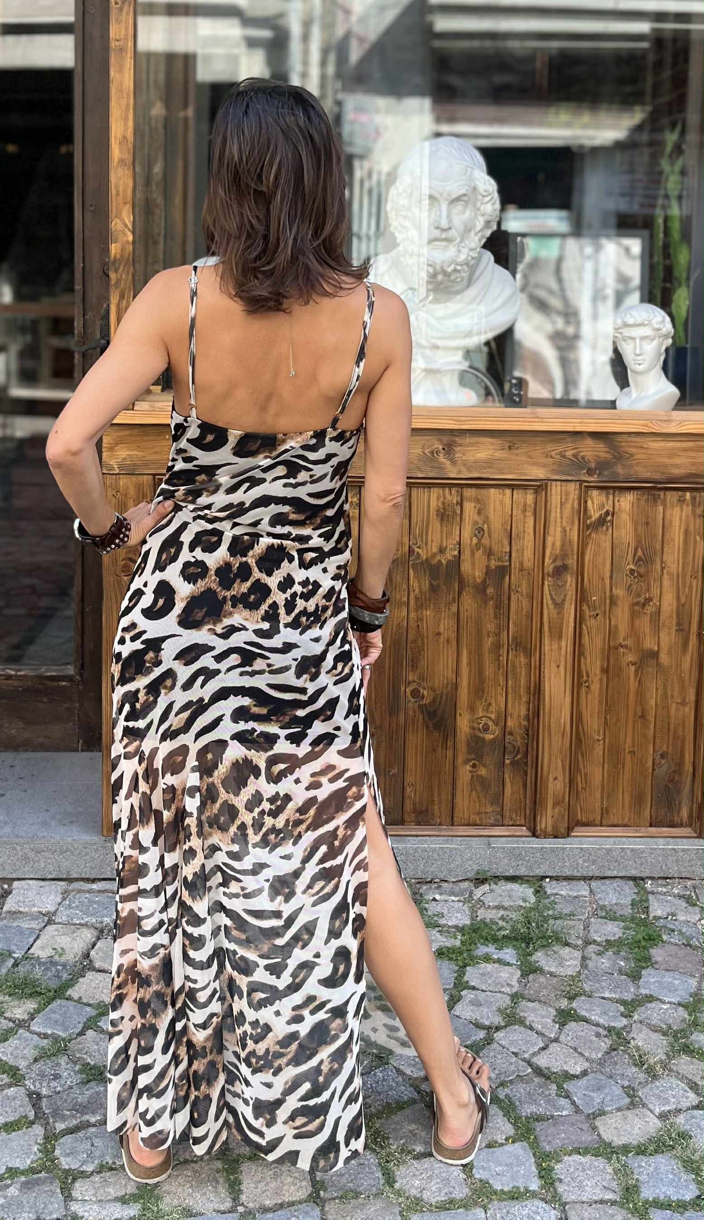 Brown elastic polyester dress. Model BRAID